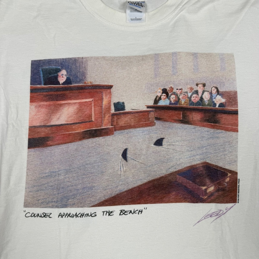 Jeff Leedy Counsel Approaching The Bench Shark Lawyer Humor Size L T-Shirt White - Picture 2 of 7